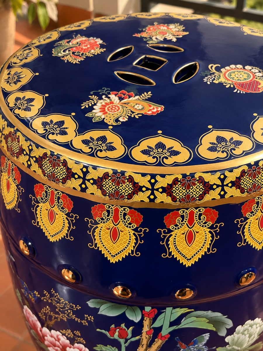 Royal Blue Floral Ceramic Garden Stool