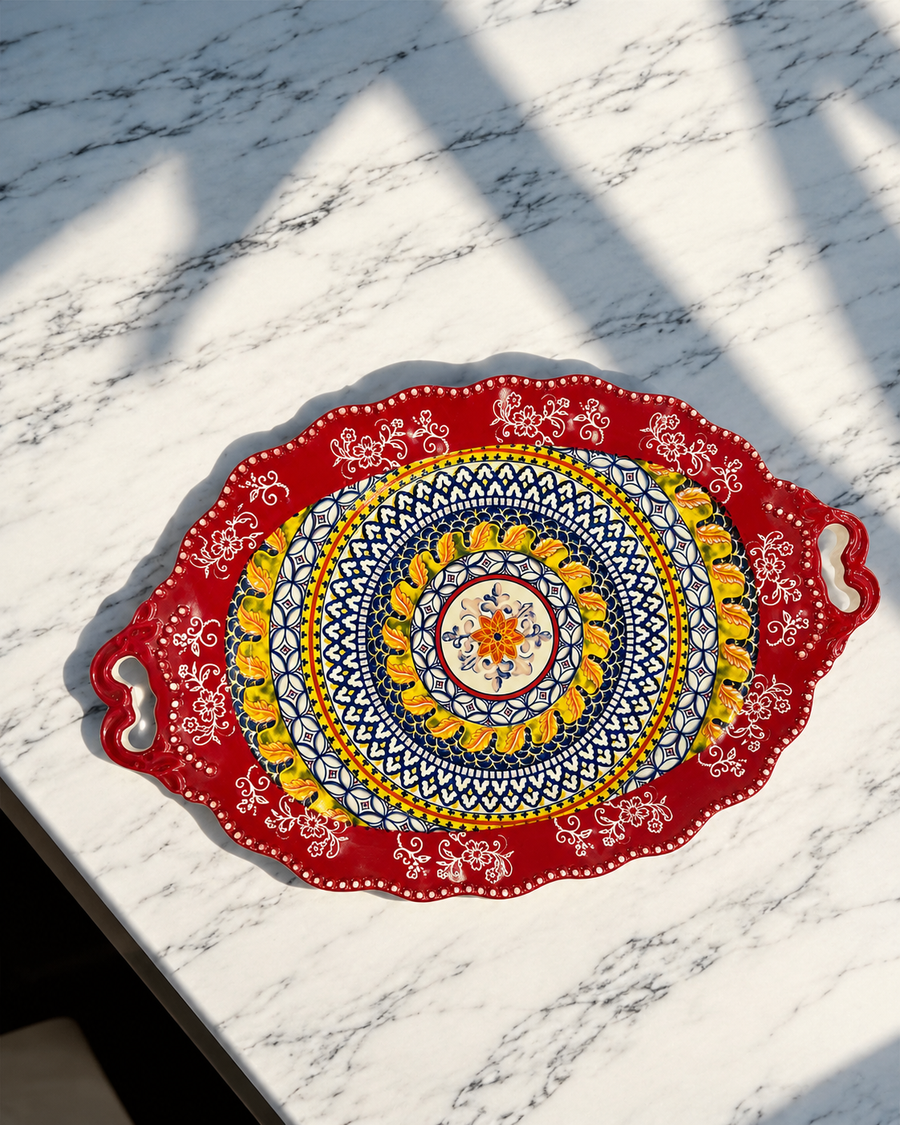 Mandala Art Oval Tray | Turkish Crockery