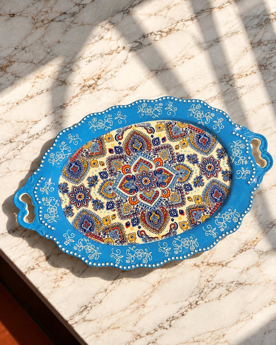 Mandala Art Oval Tray | Turkish Crockery
