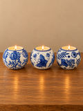 Blue Round Floral Ceramic Tealight Holder