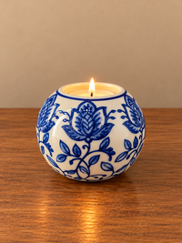 Blue Round Floral Ceramic Tealight Holder