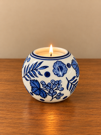 Blue Round Floral Ceramic Tealight Holder