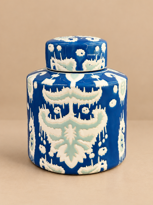 Blue Pattern Ceramic Jar and Lid