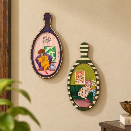 Handpainted Fancy Animal On Wooden Paddle Wall Hanging