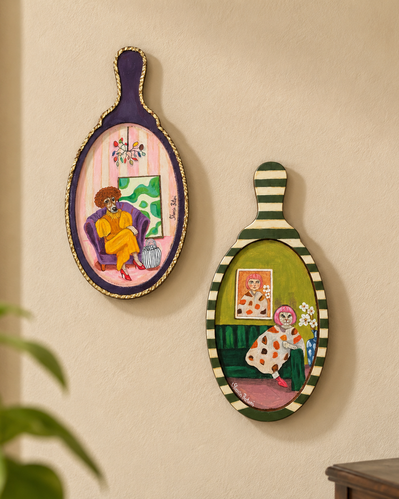 Handpainted Fancy Animal On Wooden Paddle Wall Hanging