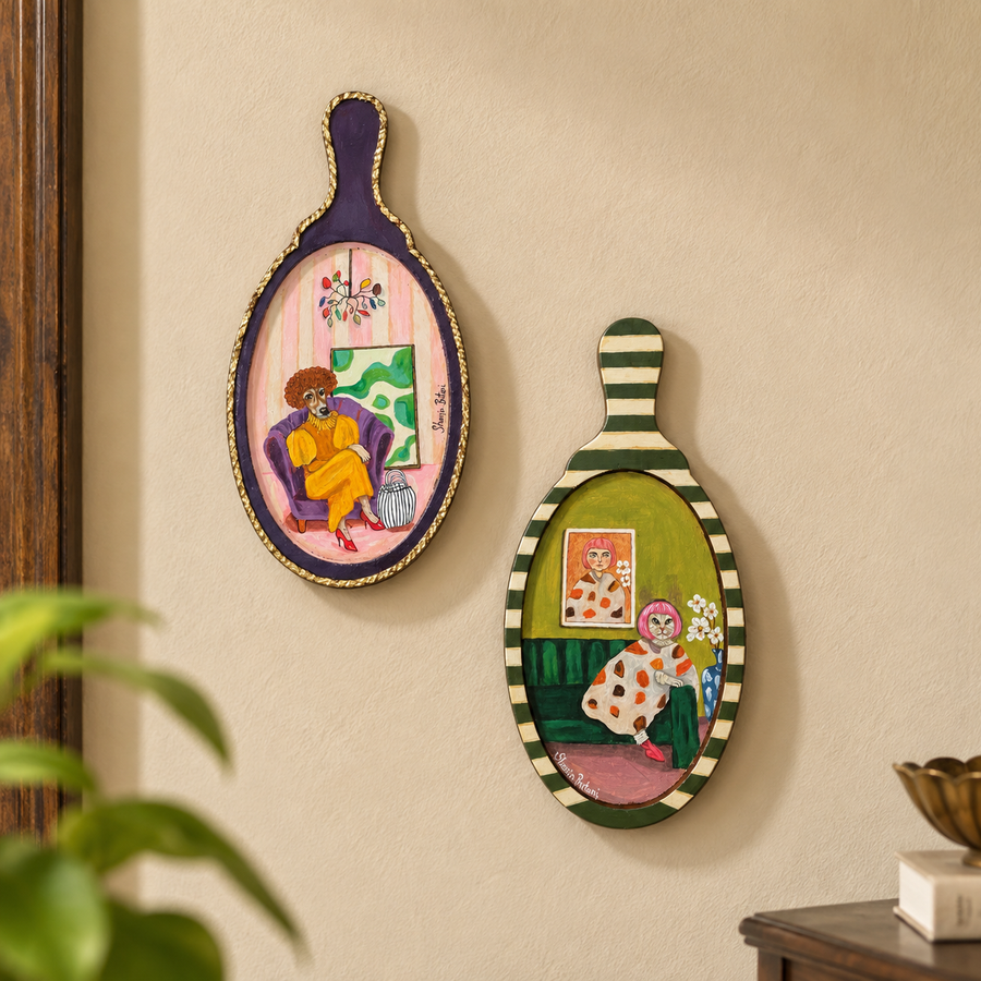 Handpainted Fancy Animal On Wooden Paddle Wall Hanging