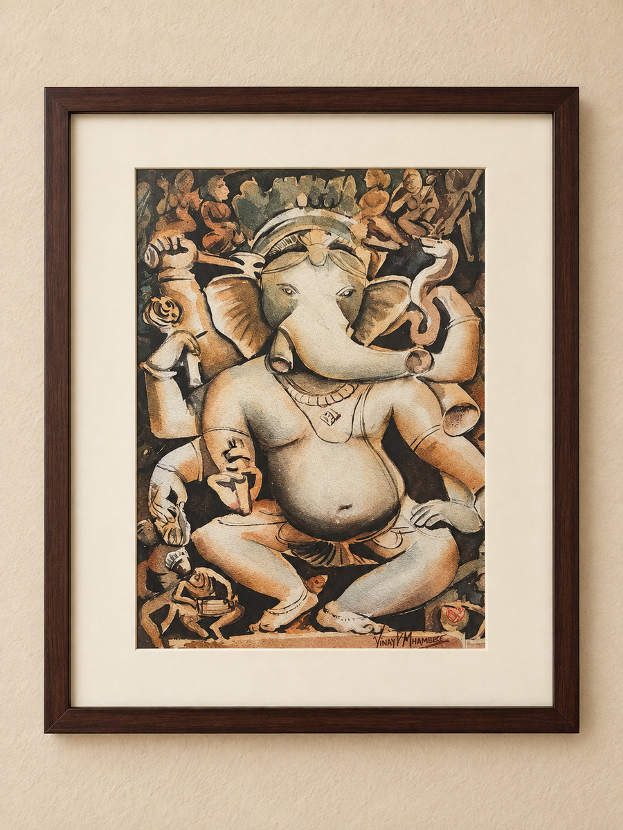 Ganesh Painting By Vinay Mhambre Print With Frame