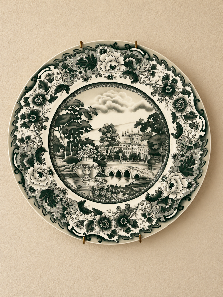 Vintage Green Ceramic Plate Wall Hanging