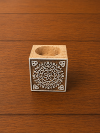 Floral Mandala Carved Wooden tealight Holder