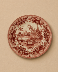 Ceramic Red Wall Plate with Japanese Willow Design