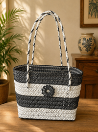 Azure Bloom Handwoven Tote Bag ( Big)