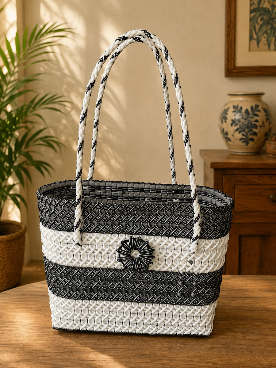Azure Bloom Handwoven Tote Bag ( Big)