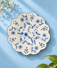 Scalloped Blue Floral Rim Ceramic Bowl