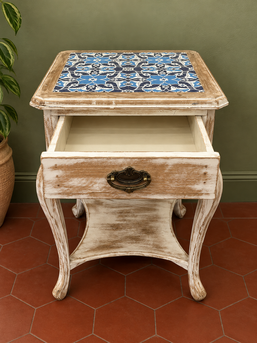 Distressed Table with Tile Detailing