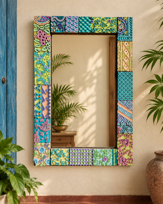 Wooden Carved Hand-Painted Mosaic Mirror