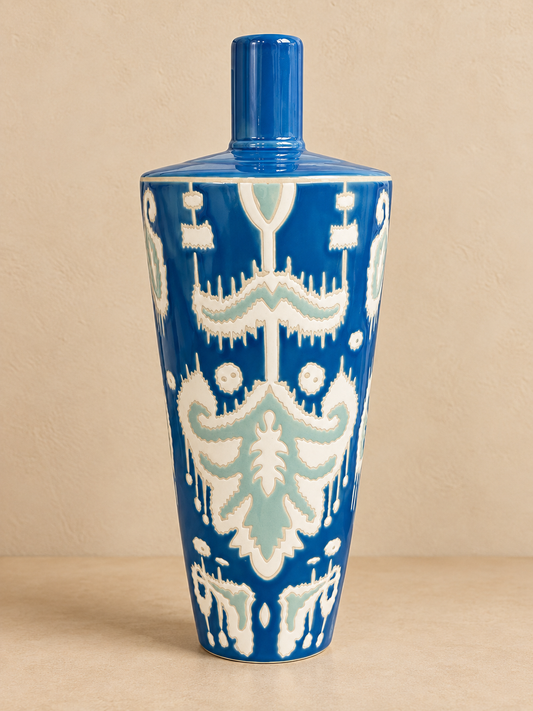 Bottle Shaped Blue Ceramic Vase
