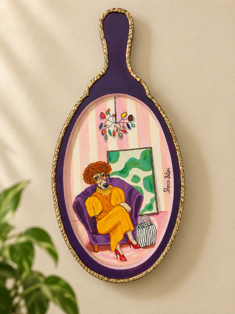 Handpainted Fancy Animal On Wooden Paddle Wall Hanging