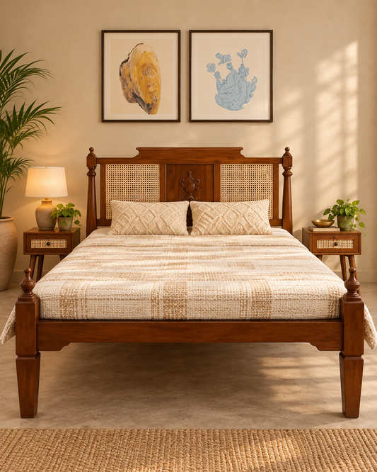 Cane Woven Wooden Bed