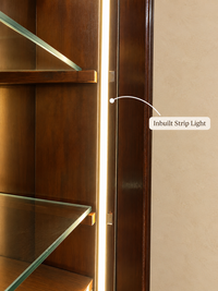 Mahogany Vitrine/ Glass Cabinet Cupboard With White Crane Painting And Light Strip
