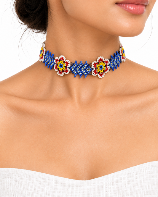 Blue Beaded Choker Necklace