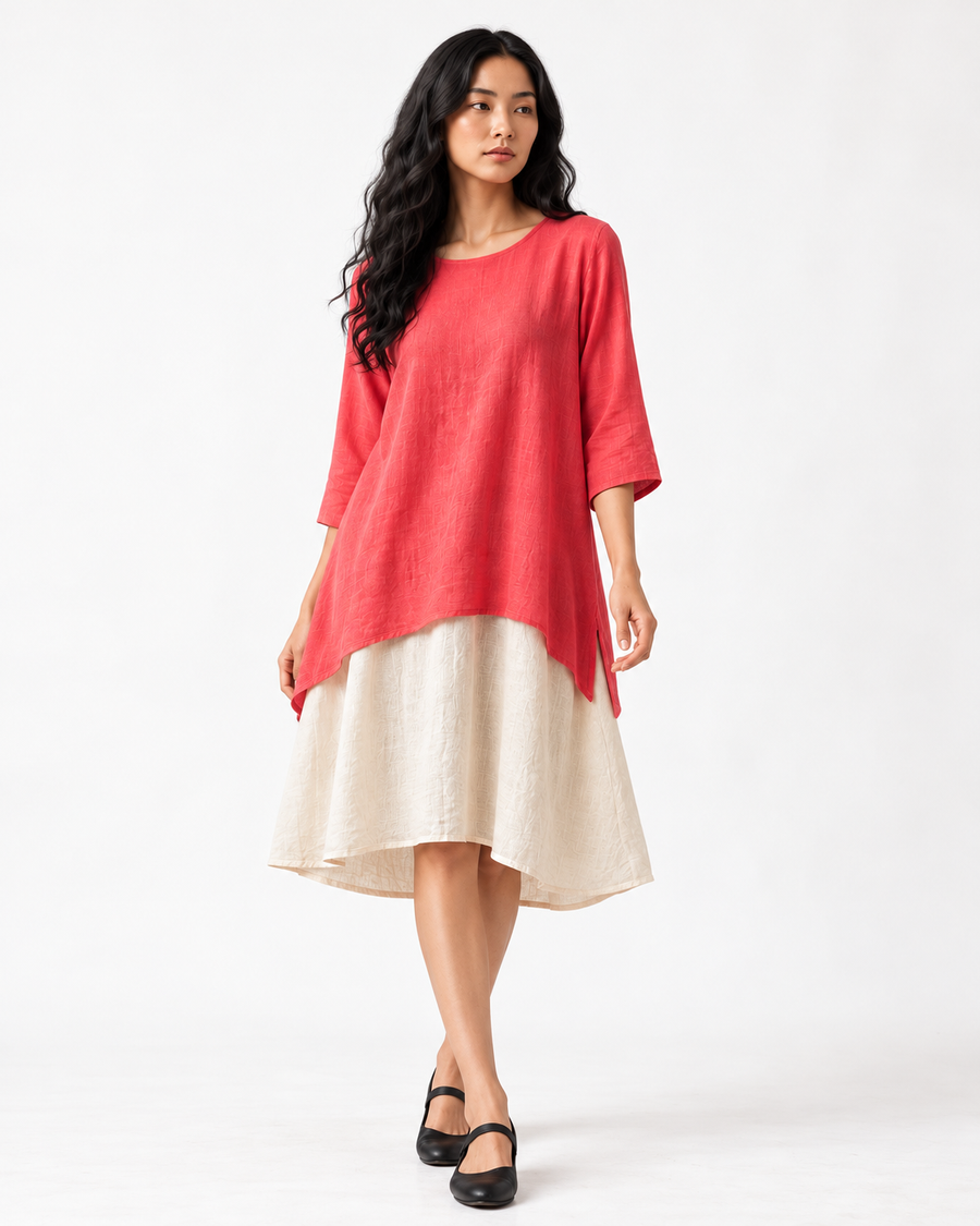 Coral and Cream Layered Dress