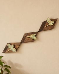 Beige Ceramic Bird Mounted On Wood Wall Hanging