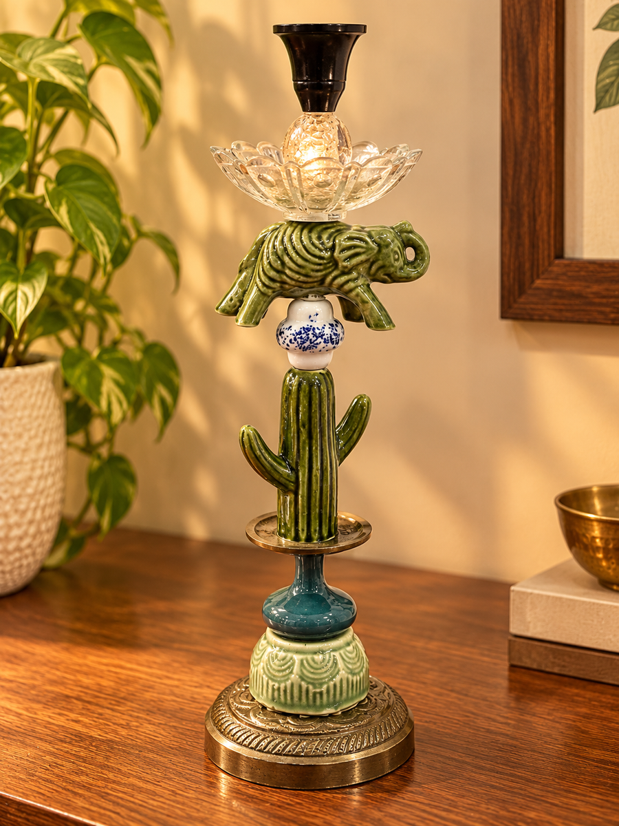 Elephant & Cactus Eclectic Candle Holder