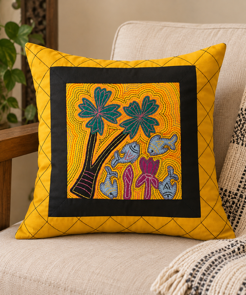 Embroidered Patchwork Folk-Art Cushion Cover