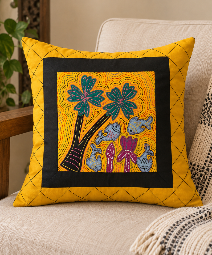 Embroidered Patchwork Folk-Art Cushion Cover