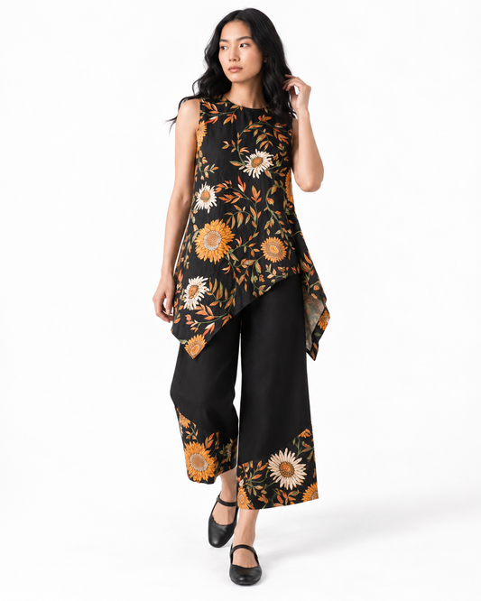 Black Floral Asymmetric Co-Ord Set