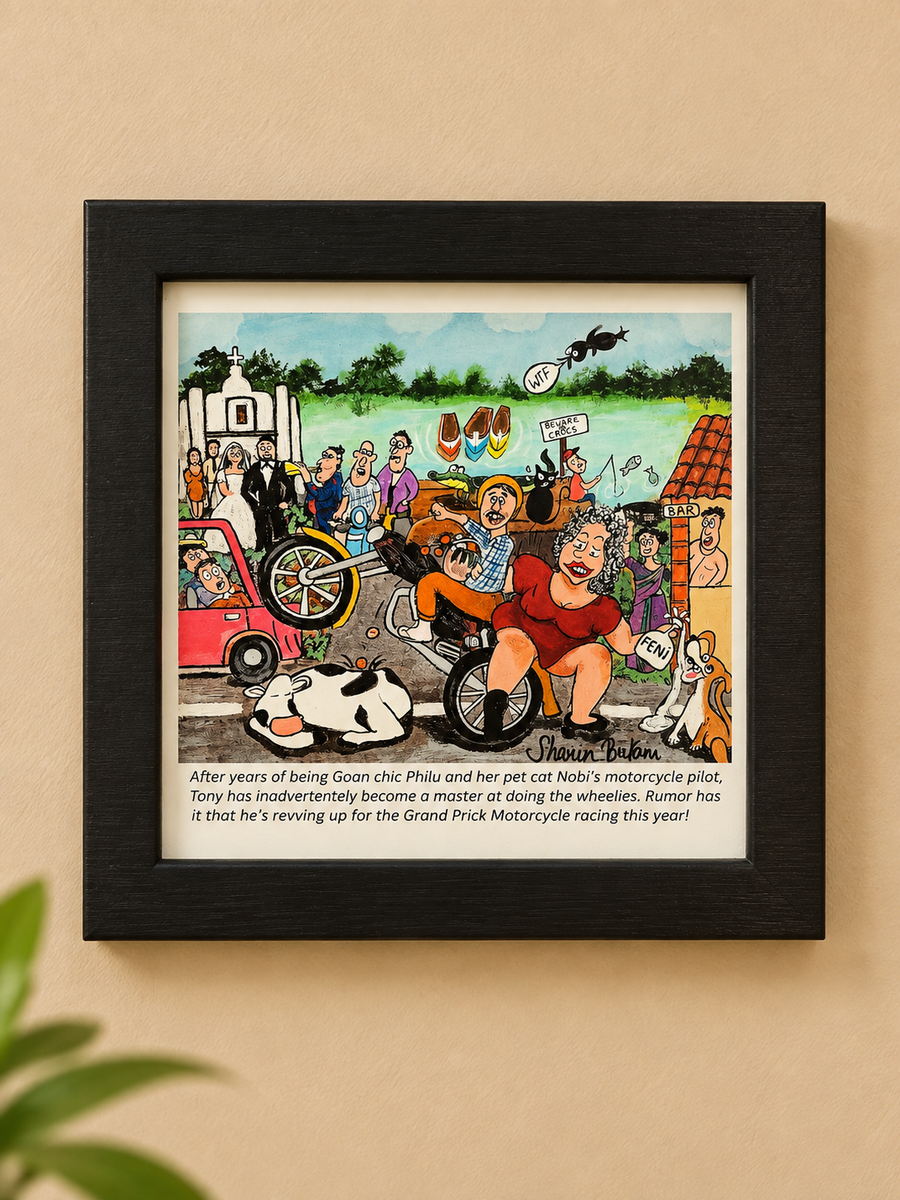 Goan Chic Philu Framed Comic Artwork | Souvenier From Goa
