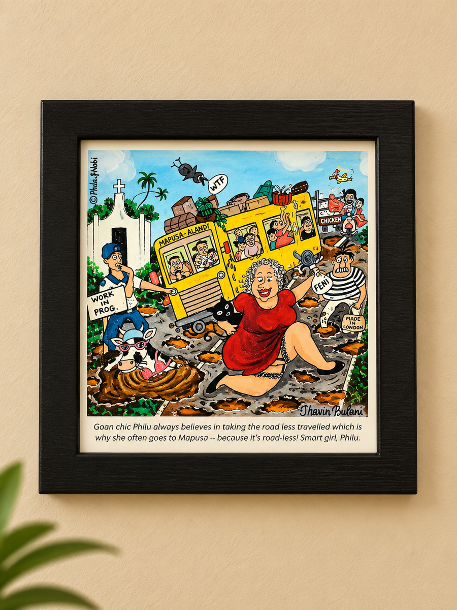Goan Chic Philu Framed Comic Artwork | Souvenier From Goa
