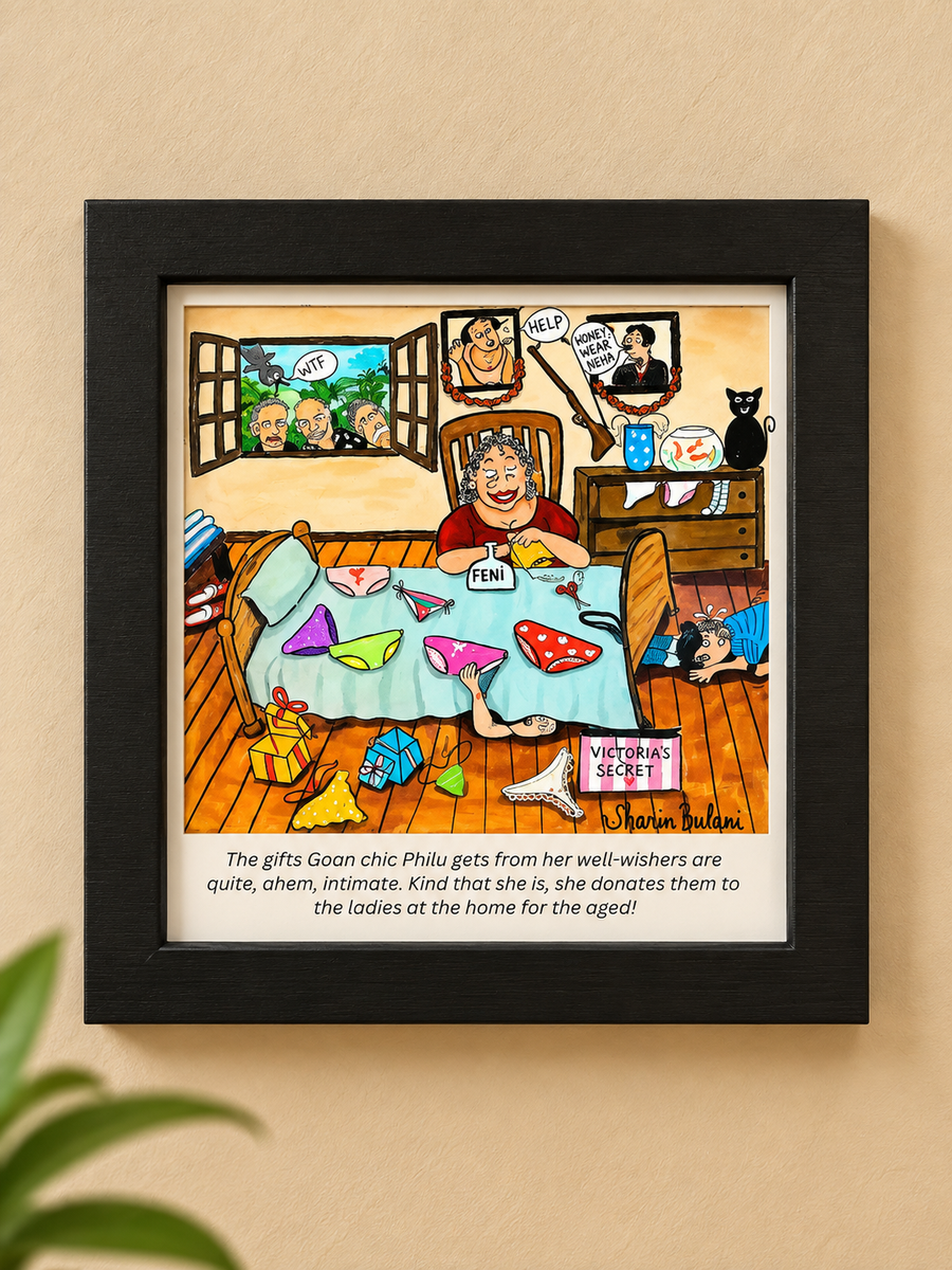 Goan Chic Philu Framed Comic Artwork | Souvenier From Goa