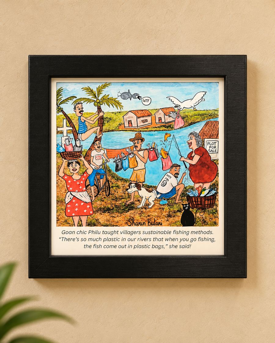 Goan Chic Philu Framed Comic Artwork | Souvenier From Goa
