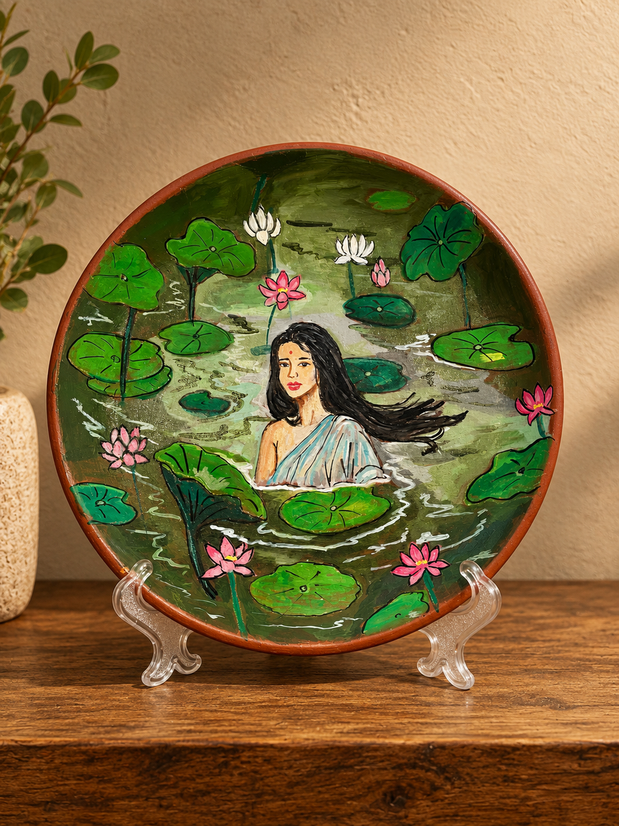 Hand-Painted Terracotta Plate With Stand
