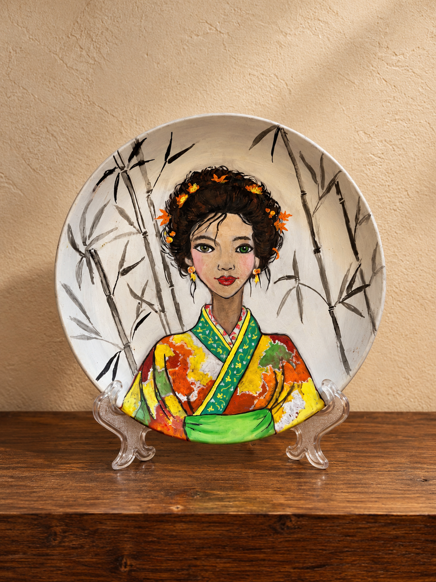 Hand-Painted Terracotta Plate With Stand
