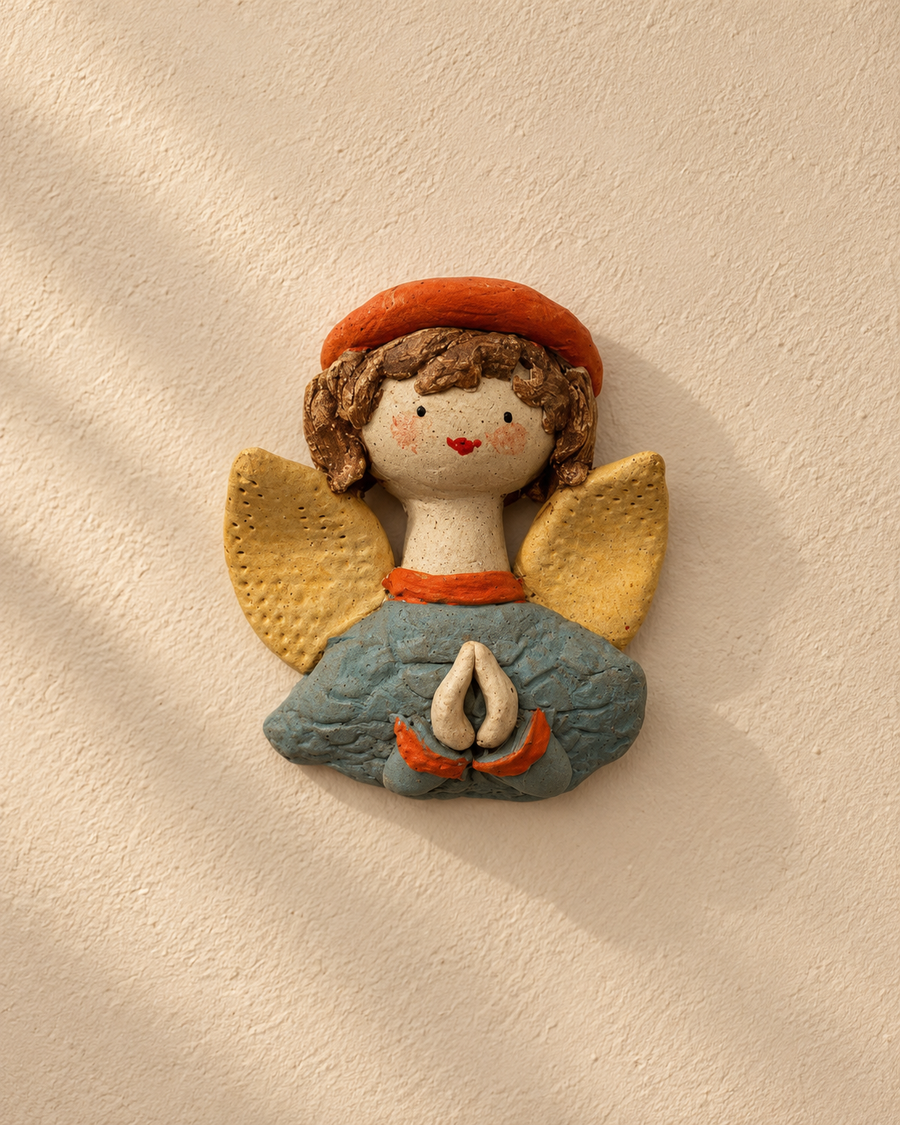 Handcrafted Ceramic Angel With A Hat Wall Hanging