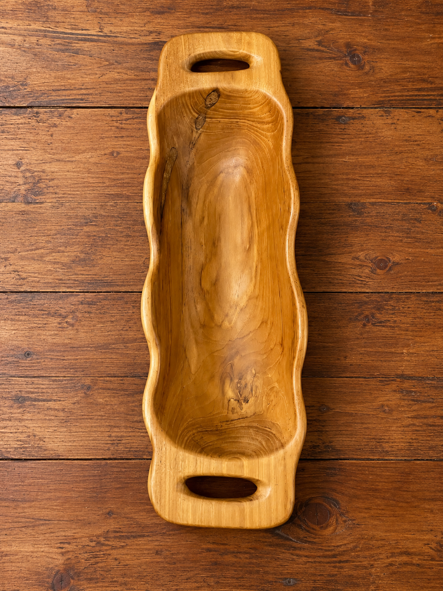 Rectangular Wooden Bowl With Two Handles