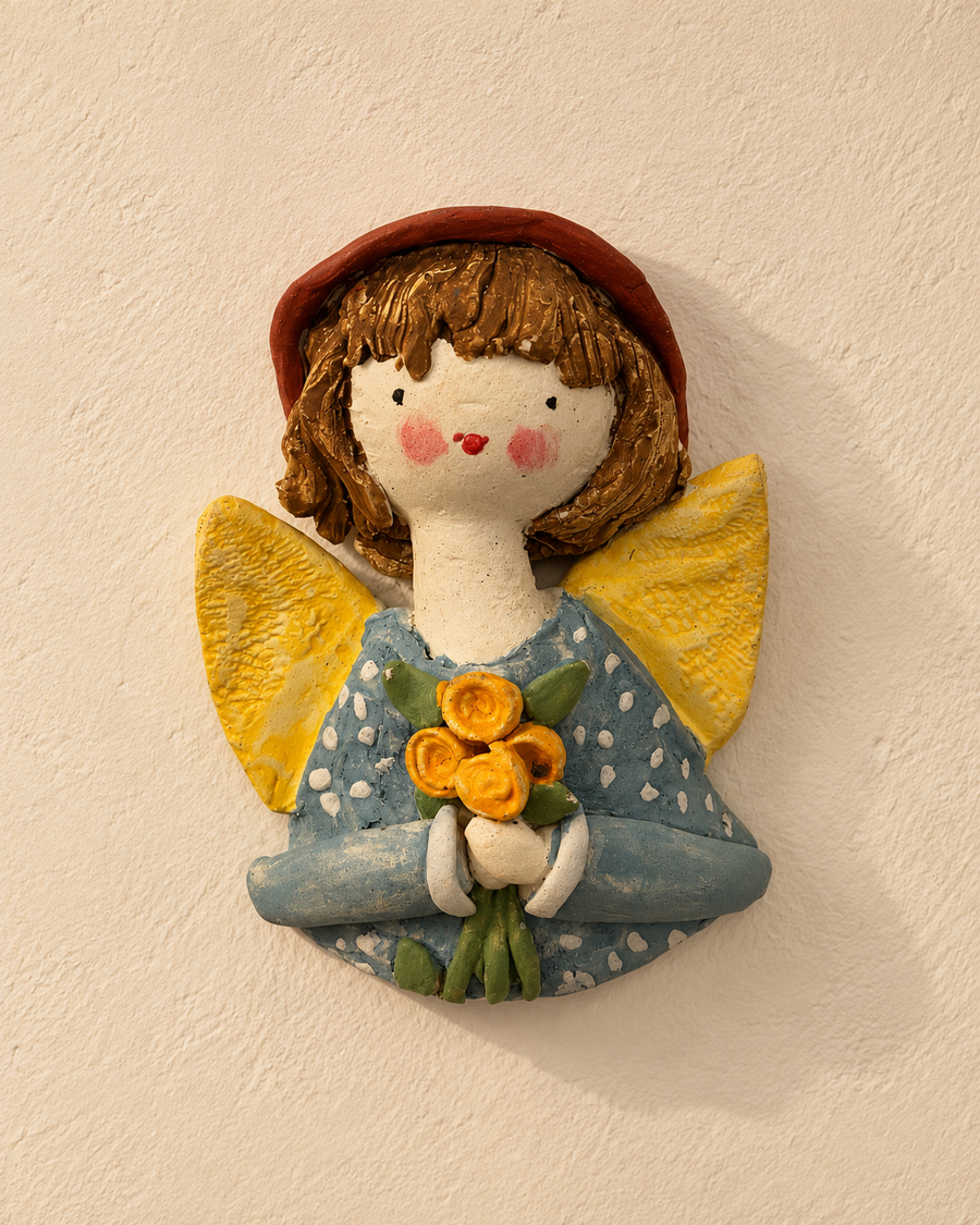 Handcrafted Ceramic Angel With A Hat Wall Hanging
