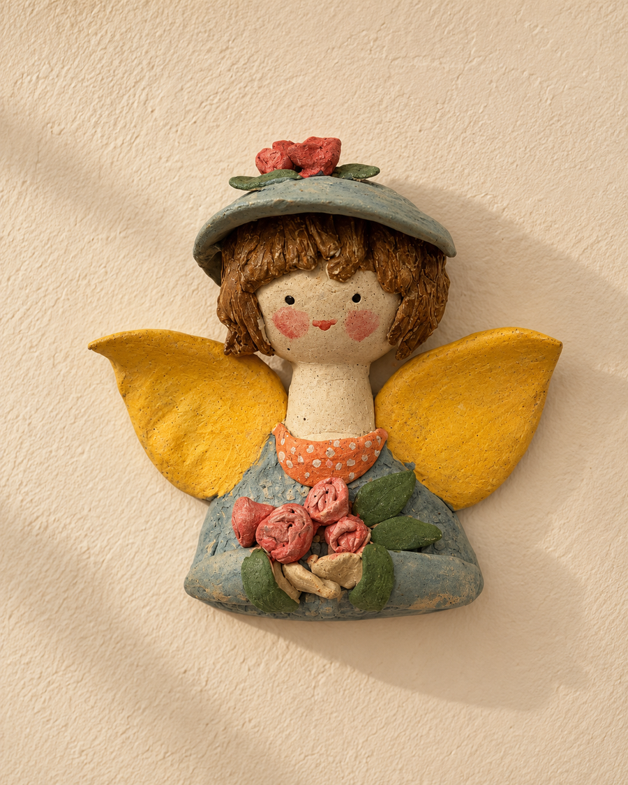 Handcrafted Ceramic Angel With A Hat Wall Hanging