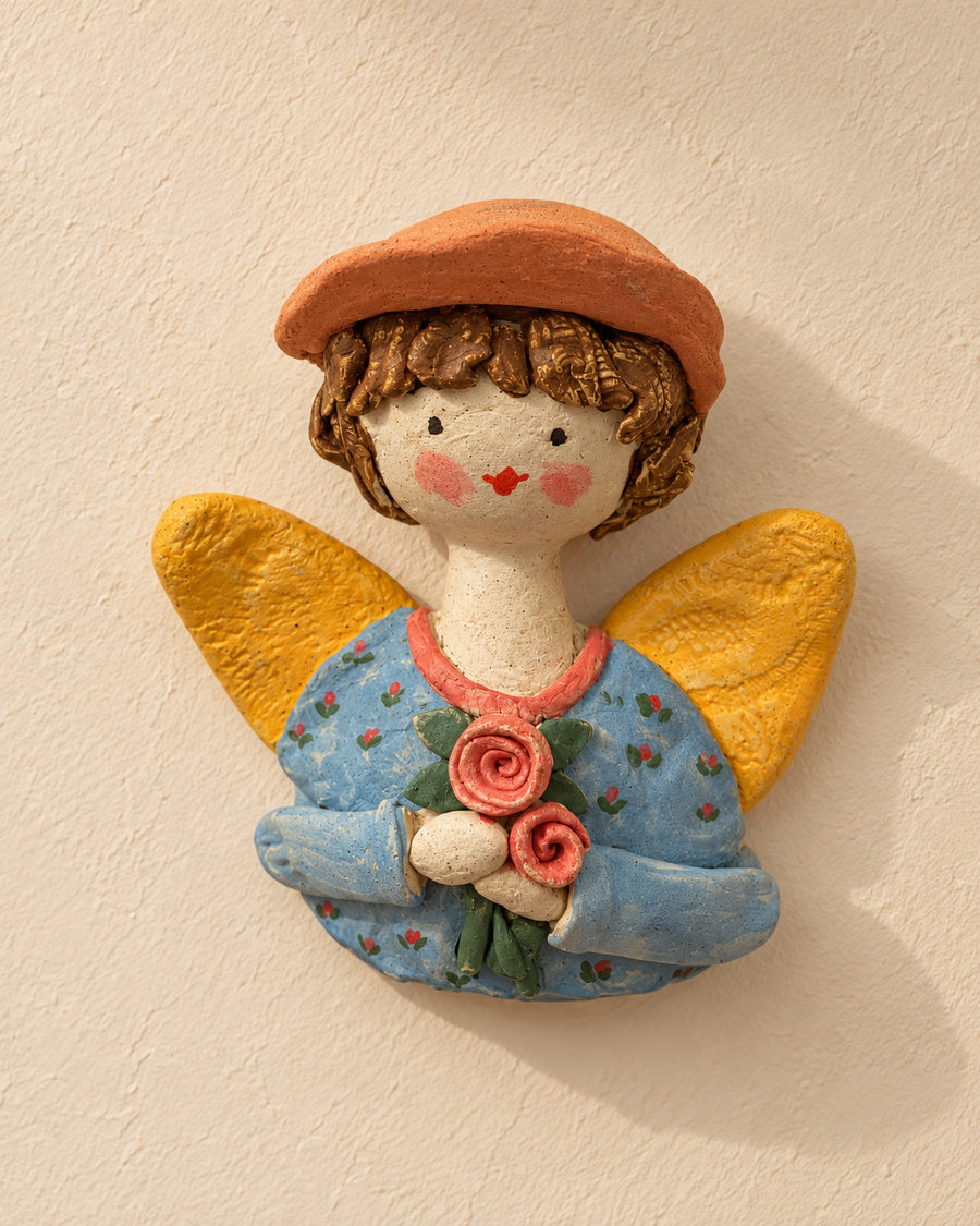 Handcrafted Ceramic Angel With A Hat Wall Hanging