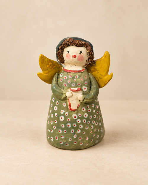 Small Ceramic Green Angel Figuirine