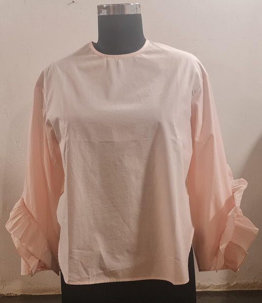 PEACH COTTON TOP WITH RUFFLED SLEEVES