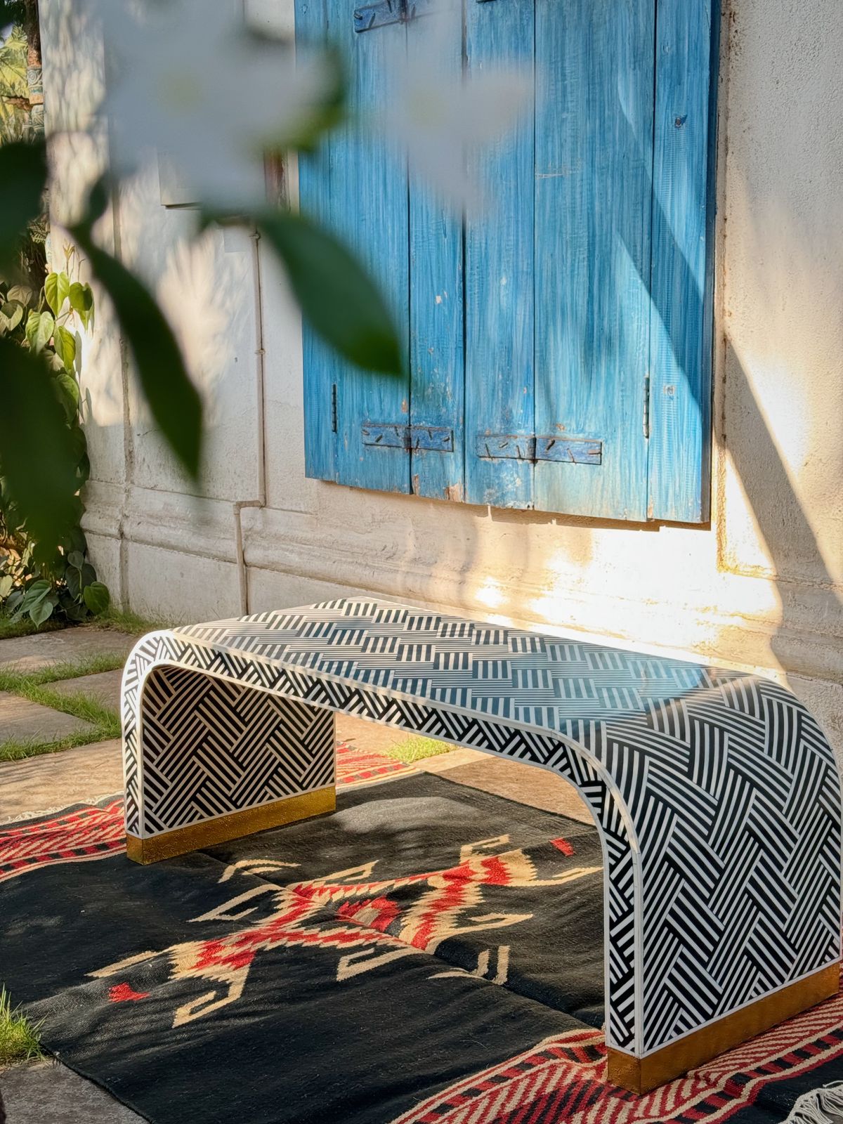 Bone Inlay Black And White Coffee Table