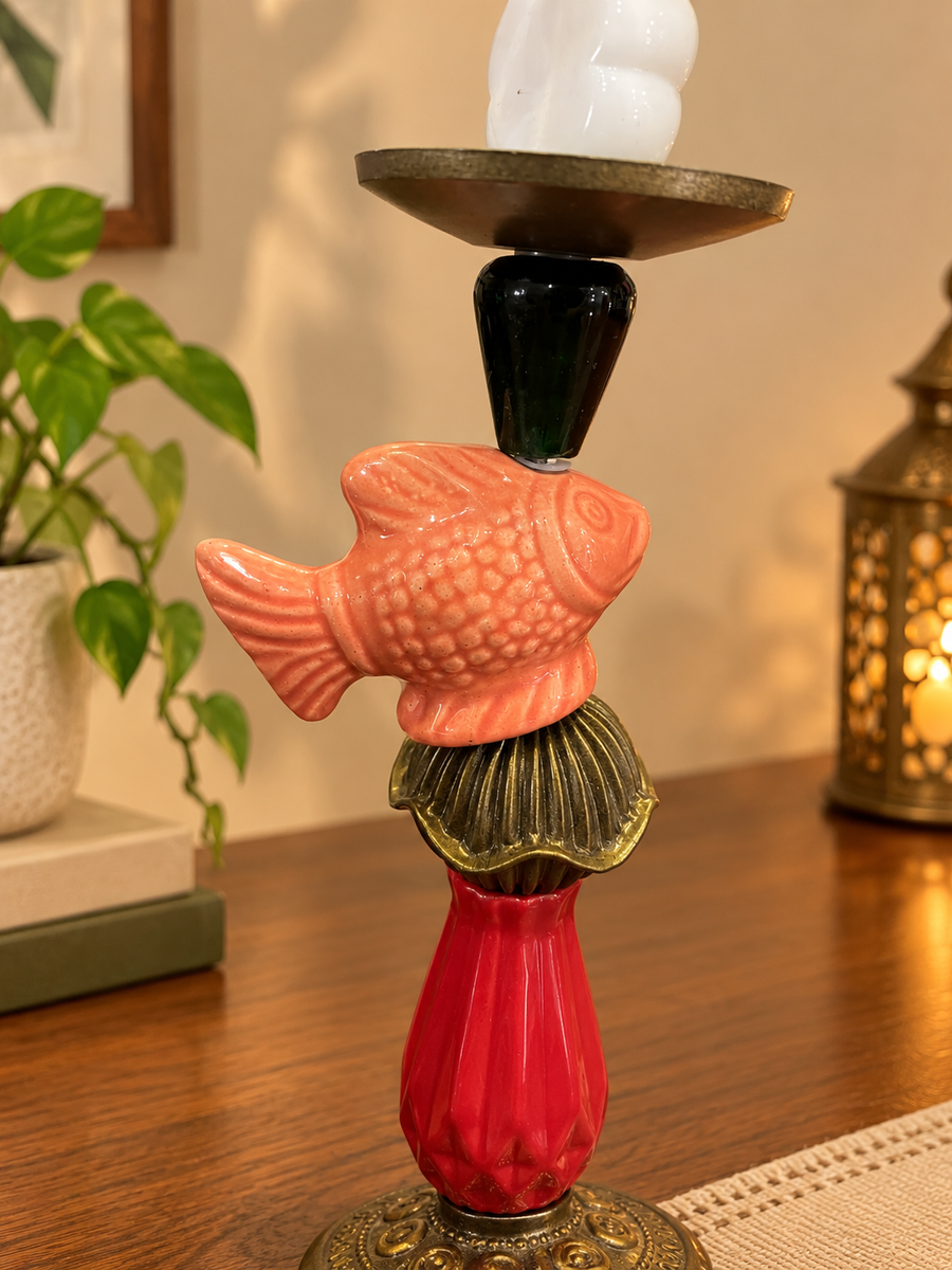 Regal Fish & Ruby Glass Candle Holder