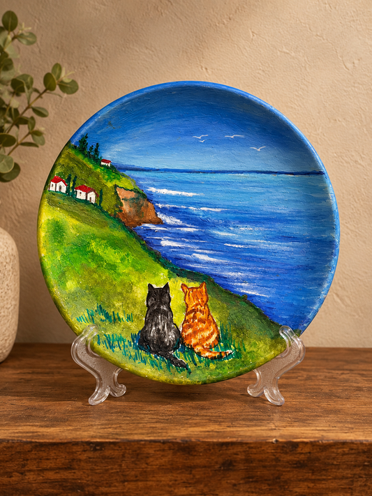 Hand-Painted Terracotta Plate With Stand