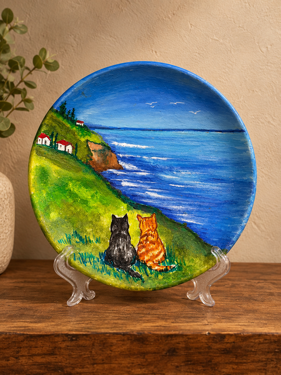 Hand-Painted Terracotta Plate With Stand