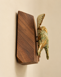 Beige Ceramic Bird Mounted On Wood Wall Hanging