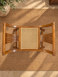 Wooden Curule Cane Bench With Antique Green Tile
