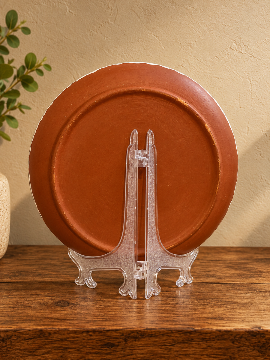 Hand-Painted Terracotta Plate With Stand